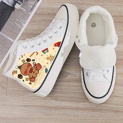 Christmas Cartoon Print Plush Lined Thermal Chunky Canvas Sneakers