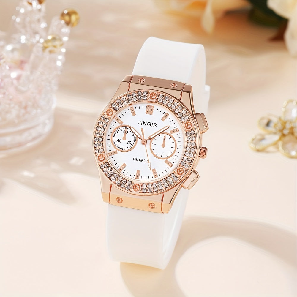 Bilateral Rhinestone Silicone Strap Watch