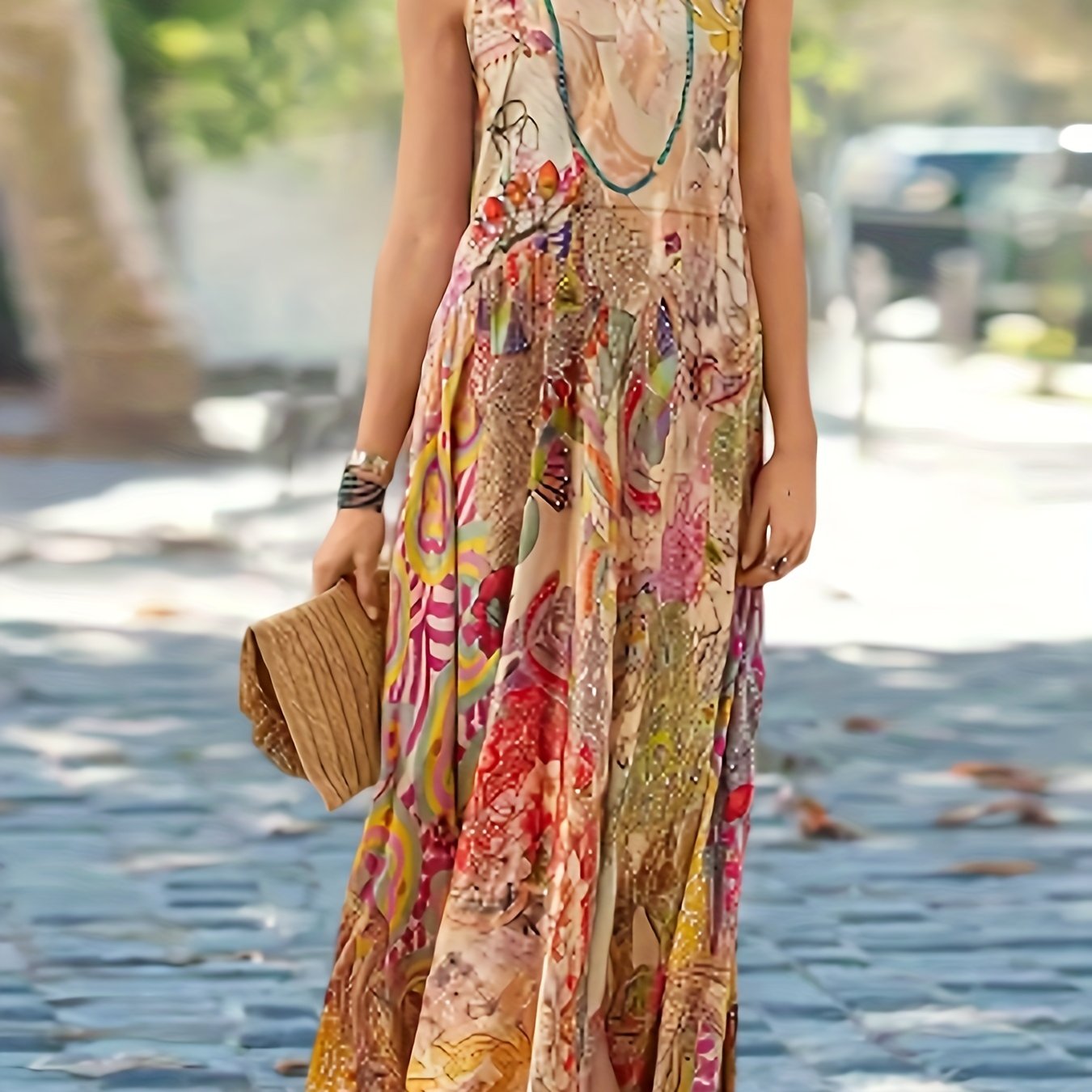 Boho Paisley Floral Print Maxi Dress