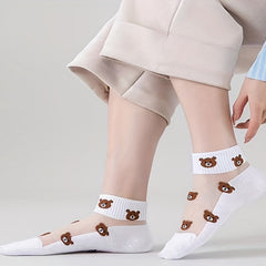 5 Pairs Girls Cartoon Bear Boat Socks Kids Summer
