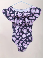 Leopard Print Tankini Ruffle Girls Swimsuit