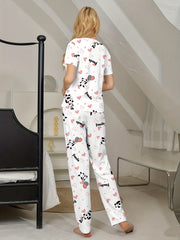 Panda Print Pajama Set Short Sleeve Crew Neck Top & Pants