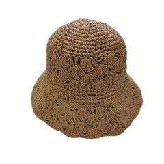 Boho Hollow Straw Cloche Hat Women Breathable Bucket Hat