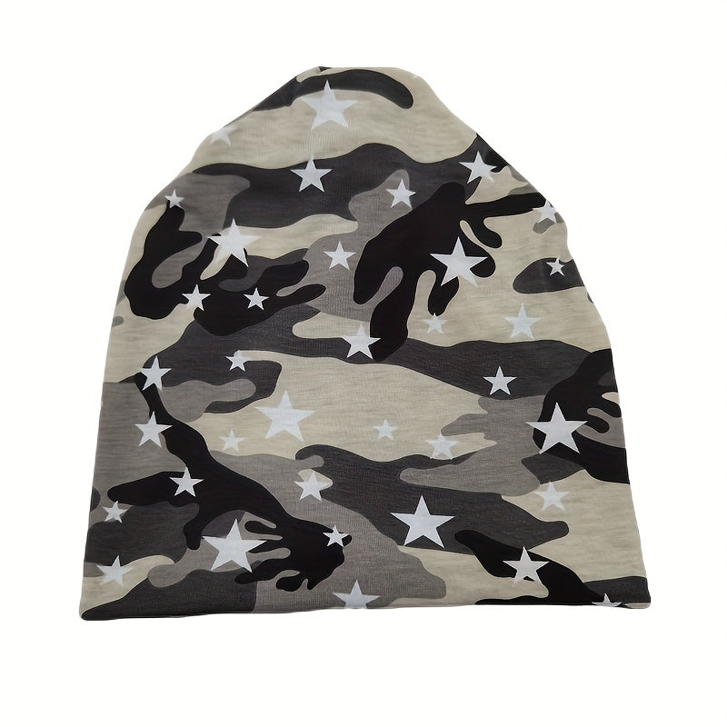 Gray Camo Star Beanie Slouchy Skull Cap Hip Hop Headband