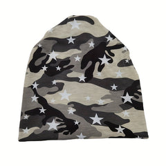 Gray Camo Star Beanie Slouchy Skull Cap Hip Hop Headband
