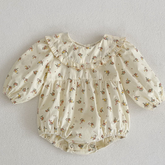 Floral Doll Collar Puffy Sleeve Romper for Baby Girls