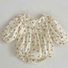 Floral Doll Collar Puffy Sleeve Romper for Baby Girls