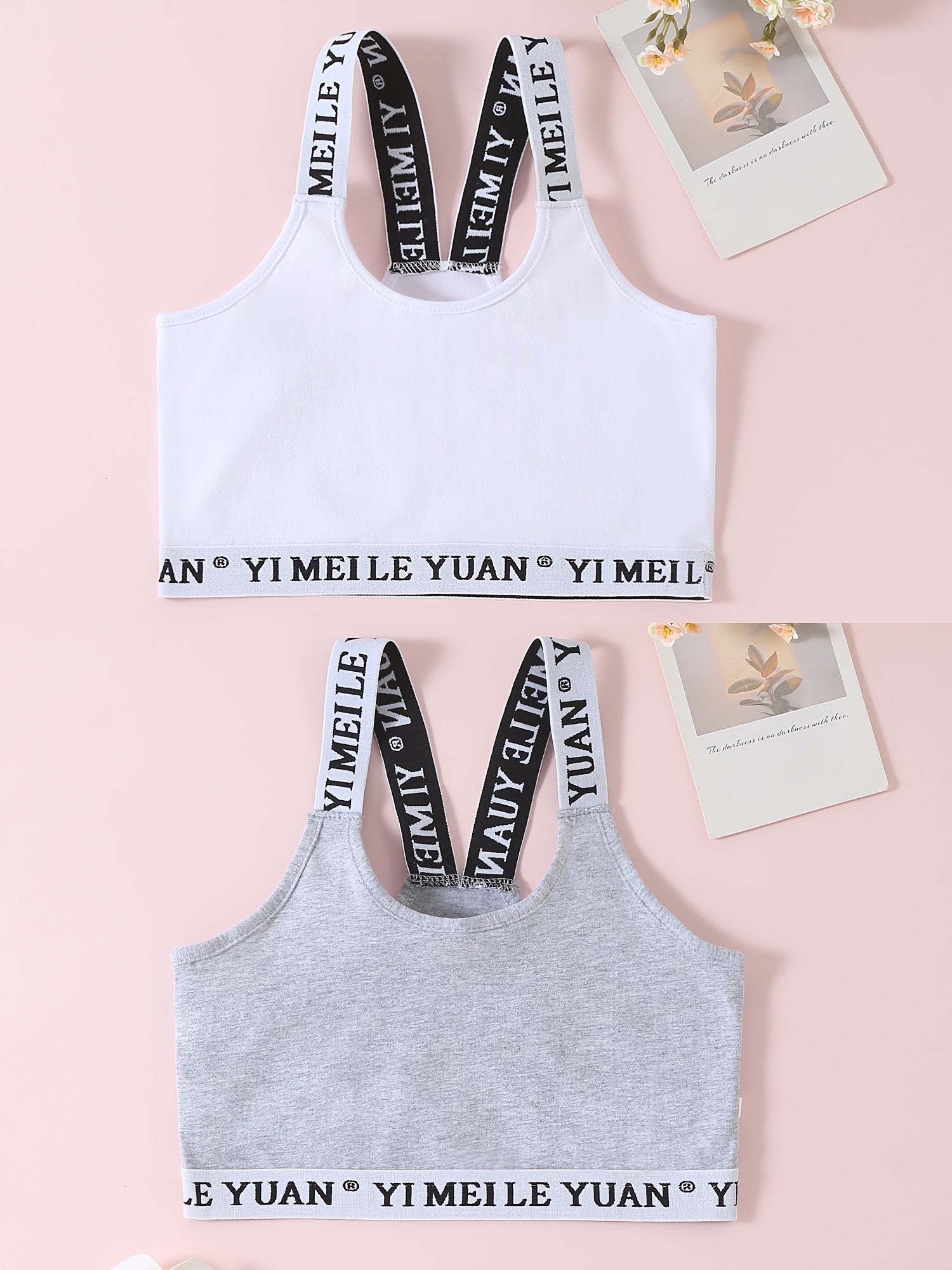 2pcs Letter Print Sports Bra Elastic Strap Underwear for Teens