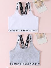 2pcs Letter Print Sports Bra Elastic Strap Underwear for Teens