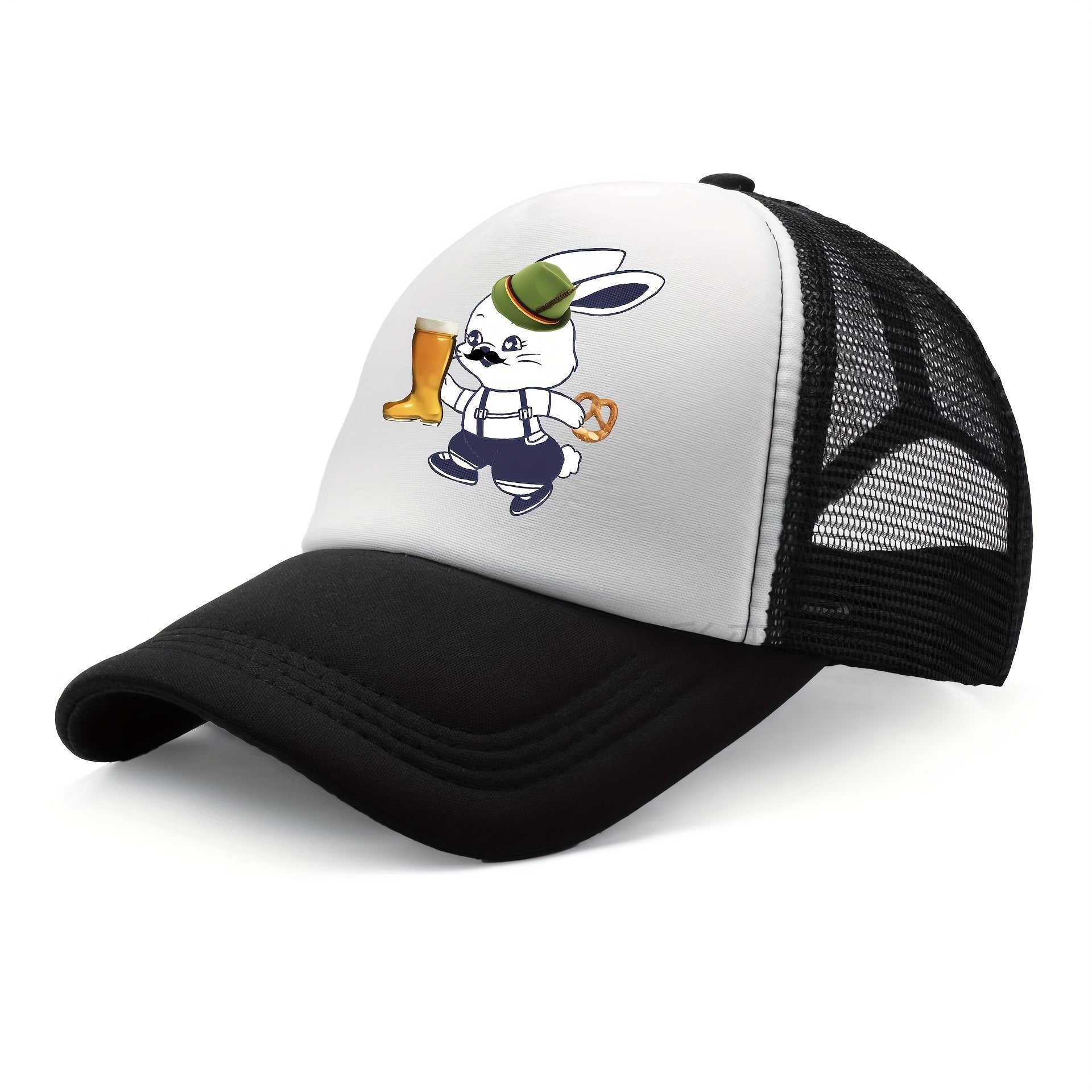 Beer Rabbit Mesh Trucker Hat Anime Print Baseball Cap Dad Hat