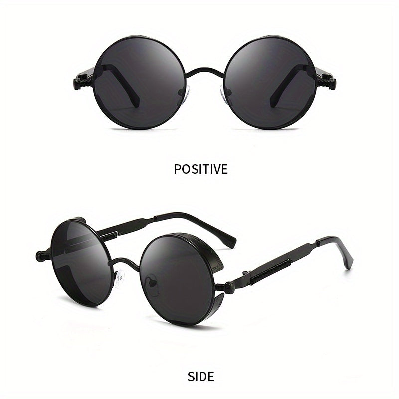 Steampunk Round Metal Sunglasses UV400 With Case