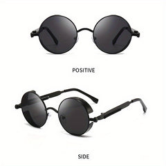 Steampunk Round Metal Sunglasses UV400 With Case