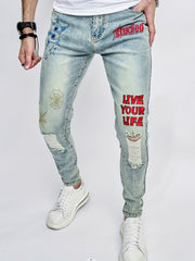 Slim Fit Ripped Jeans Men's Street Style Denim Pants