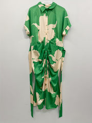 Print Maxi Dress Button Up Lapel Collar Belted Ruched Batwing Sleeve