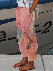 Graphic Print Dual Pockets Loose Pants Casual Comfy Pants