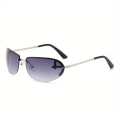 Oval Rimless Wrap Sunglasses Thin Metal Frame