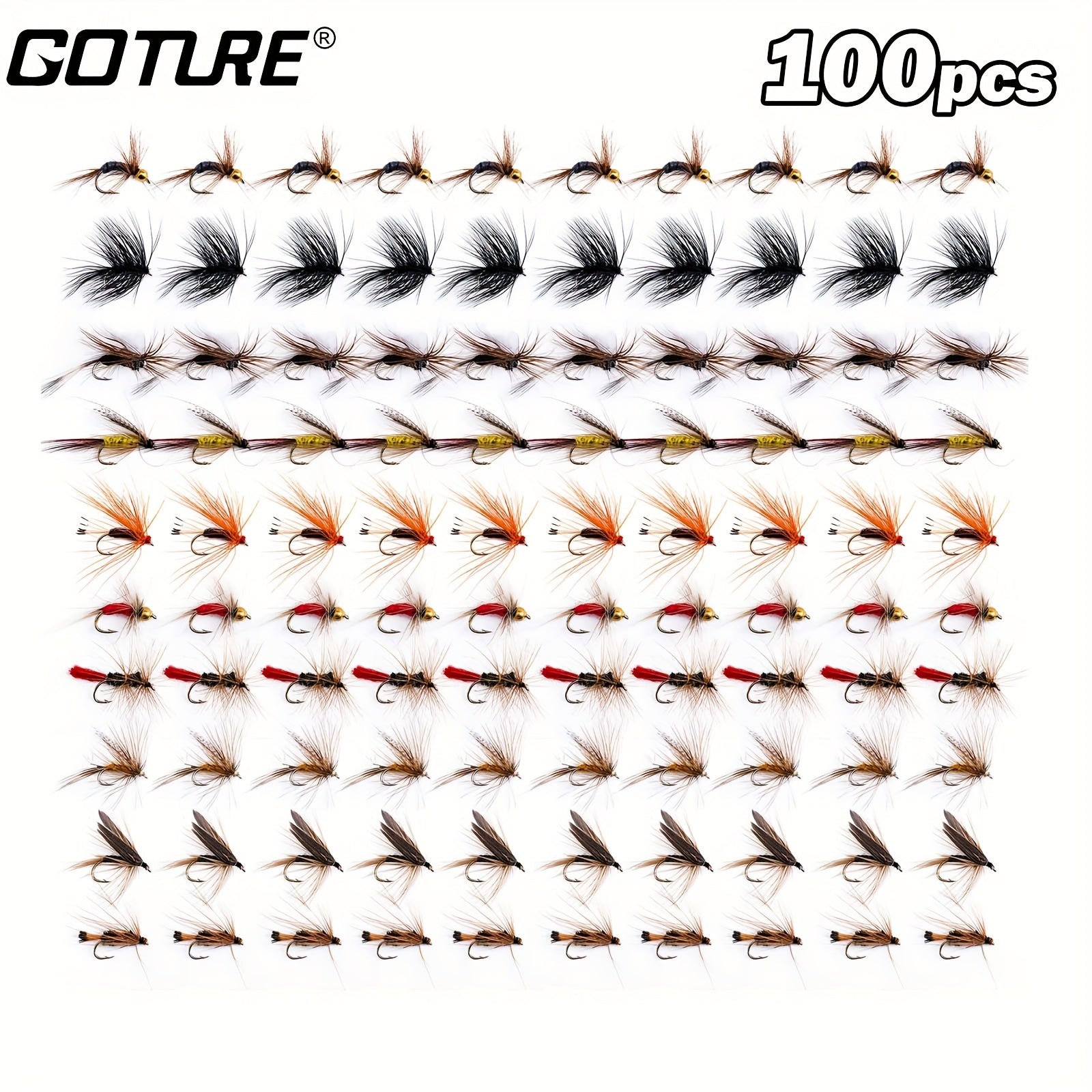 100pcs Colorful Lifelike Fly Fishing Flies for Bass Trout Salmon