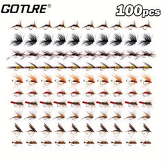 100pcs Colorful Lifelike Fly Fishing Flies for Bass Trout Salmon