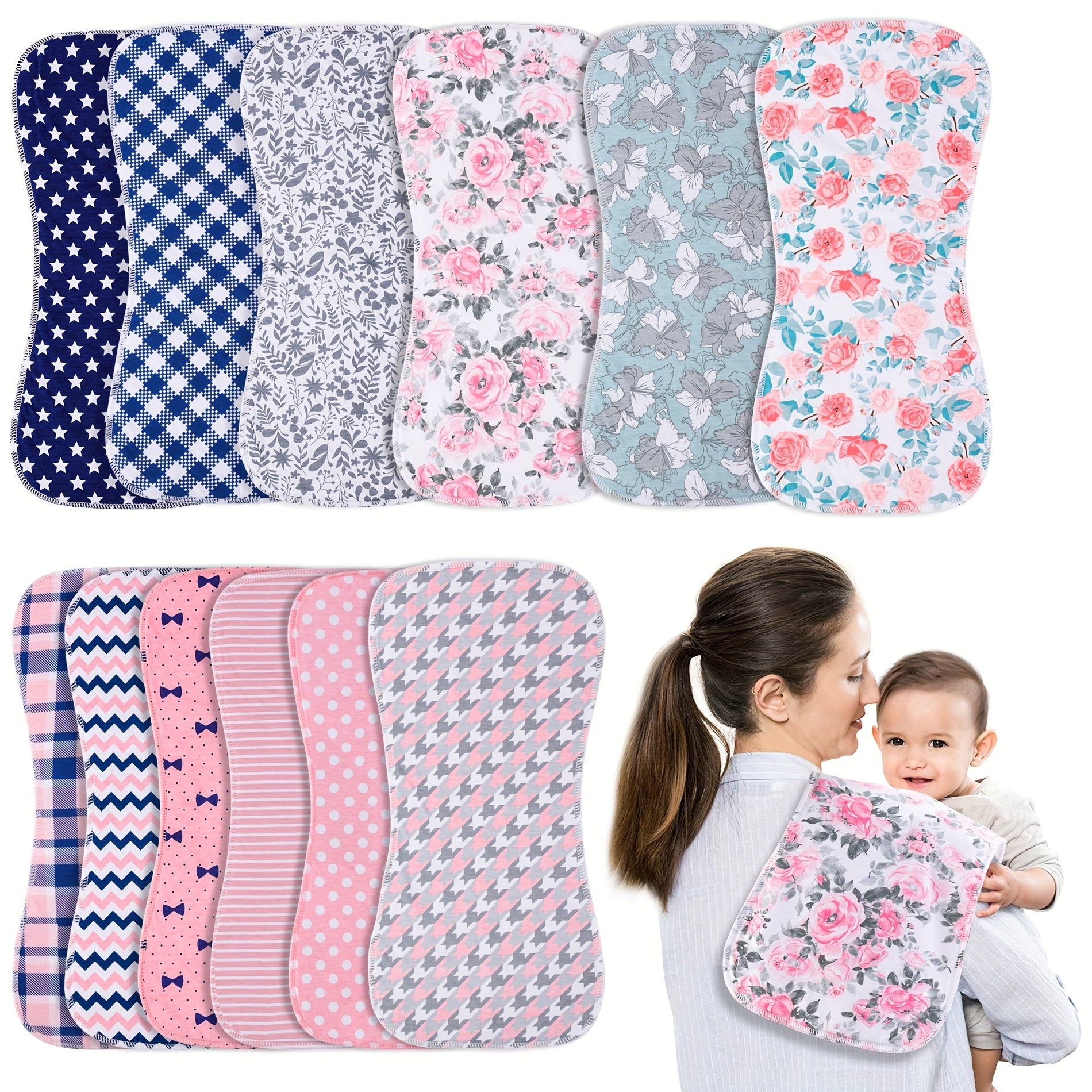 2 Pack Cotton Baby Burp Cloths Soft For Baby Girls