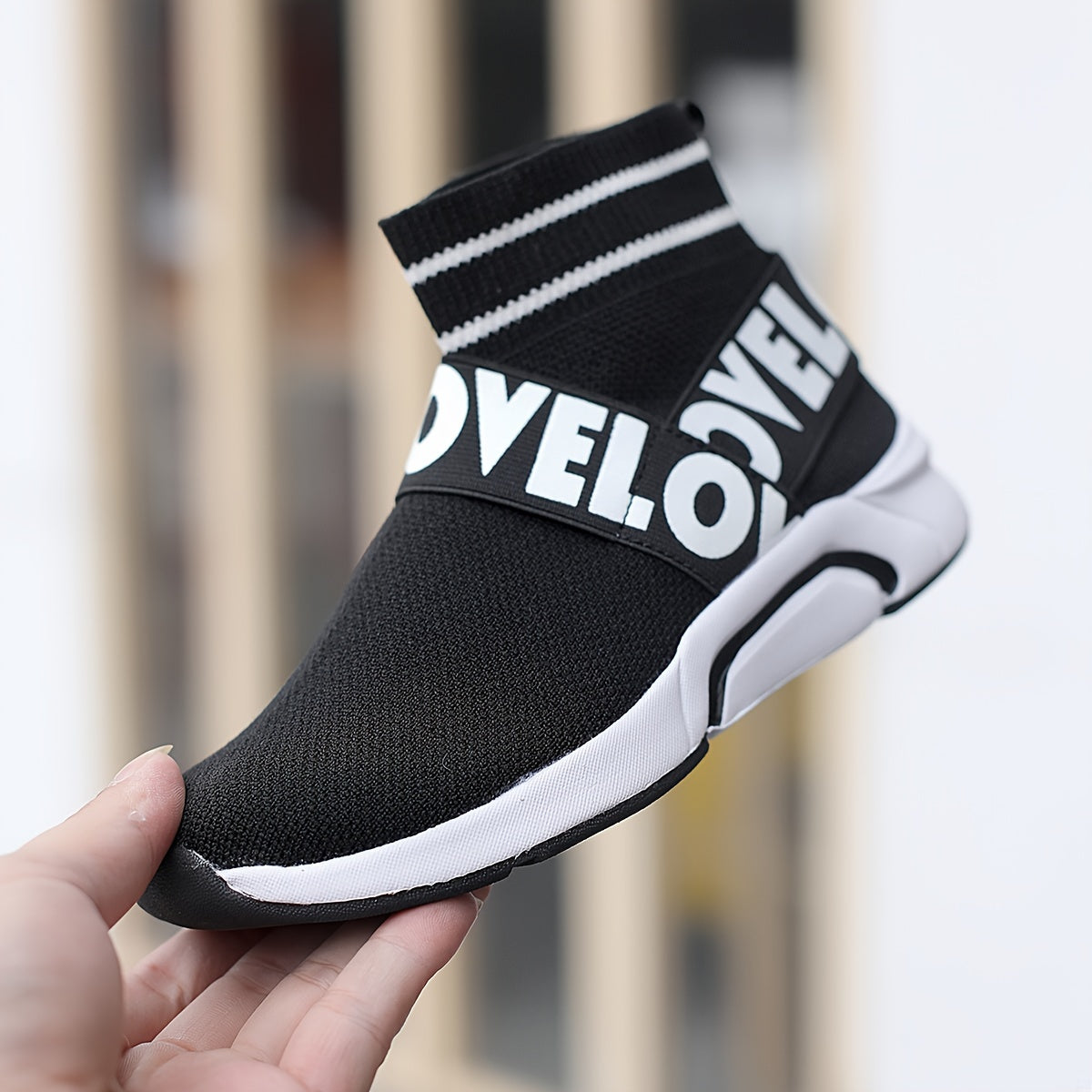 Boy's Slip On Sock Shoes Breathable Woven Knit Sneakers For Outdoor Walking