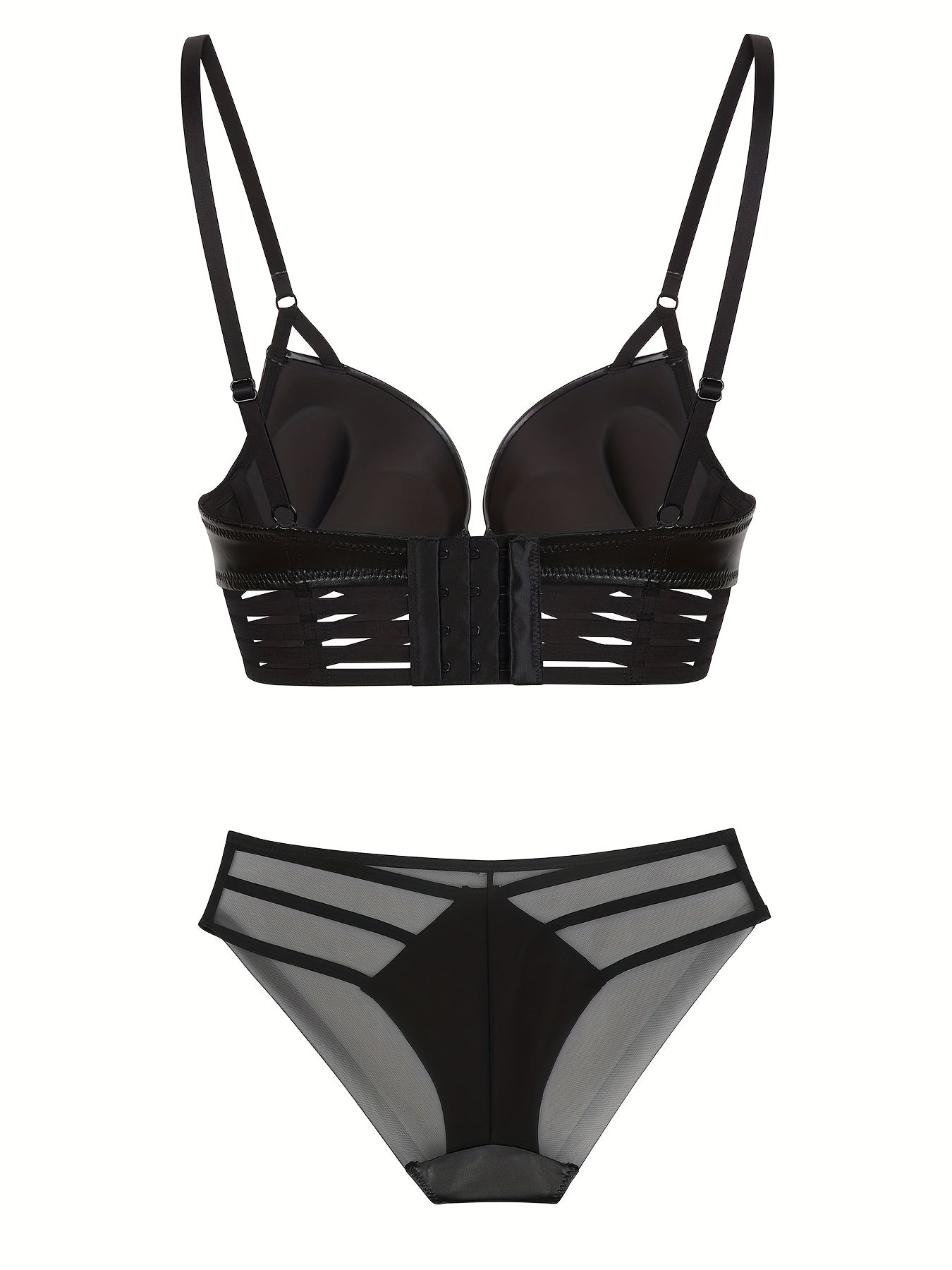 Solid Push Up Bra & Cut Out Panties Lingerie Set