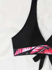 Tropical Leaf Print High Stretch Bikini Set