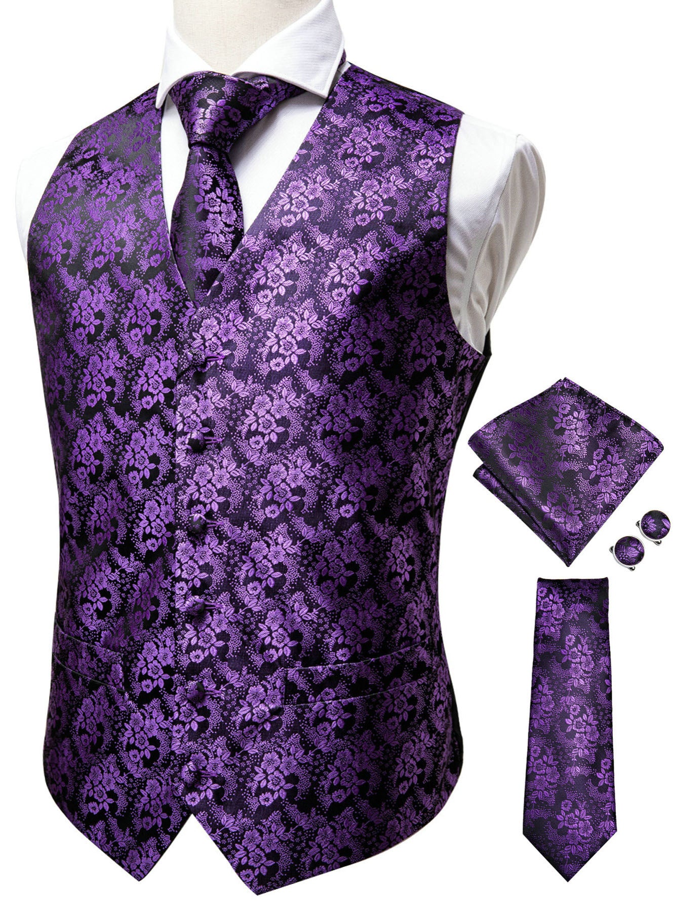 Men's Purple Paisley Casual V-neck Button Vest