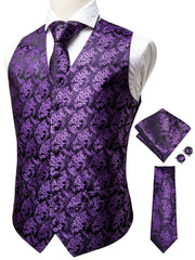 Men's Purple Paisley Casual V-neck Button Vest