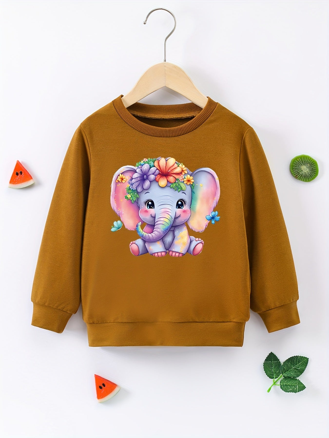 Floral Graphic Round Neck Active Pullovers for Girls Spring Fall