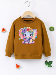 Floral Graphic Round Neck Active Pullovers for Girls Spring Fall