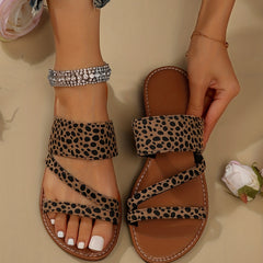 Leopard Print Slide Sandals Slip On Flat Summer Shoes Lightweight