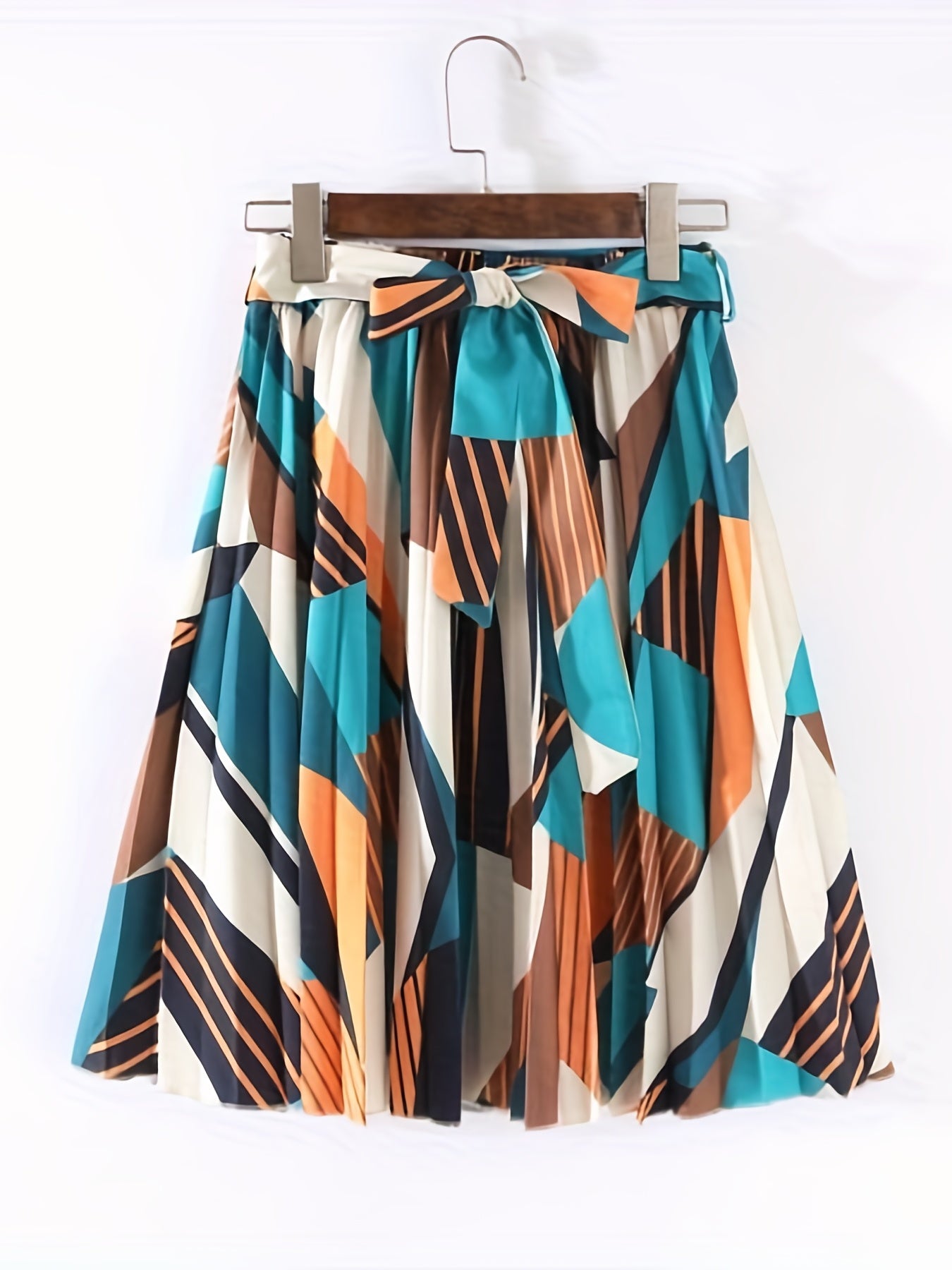 Boho Floral Print Pleated Skirt with Tied Front