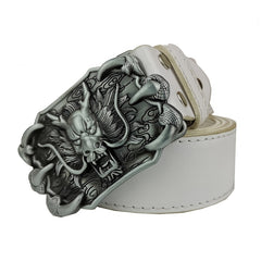 Silver Men's Dragon Belt Buckle with Leather Belt