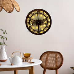 Dragonfly Wooden Clock with LED Light Control