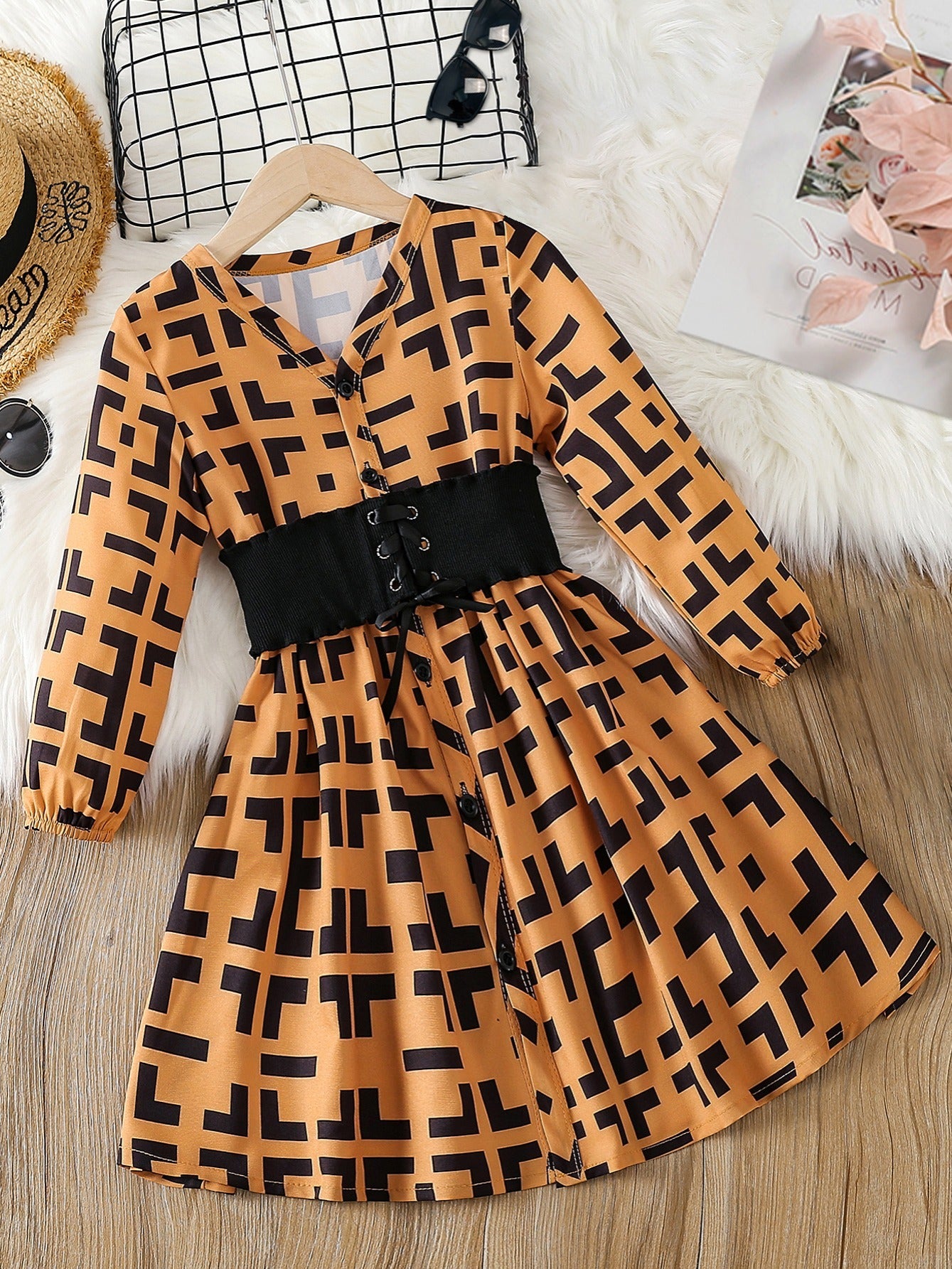 Girls Long Sleeve Dress with Adjustable Belt