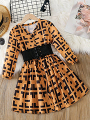 Girls Long Sleeve Dress with Adjustable Belt