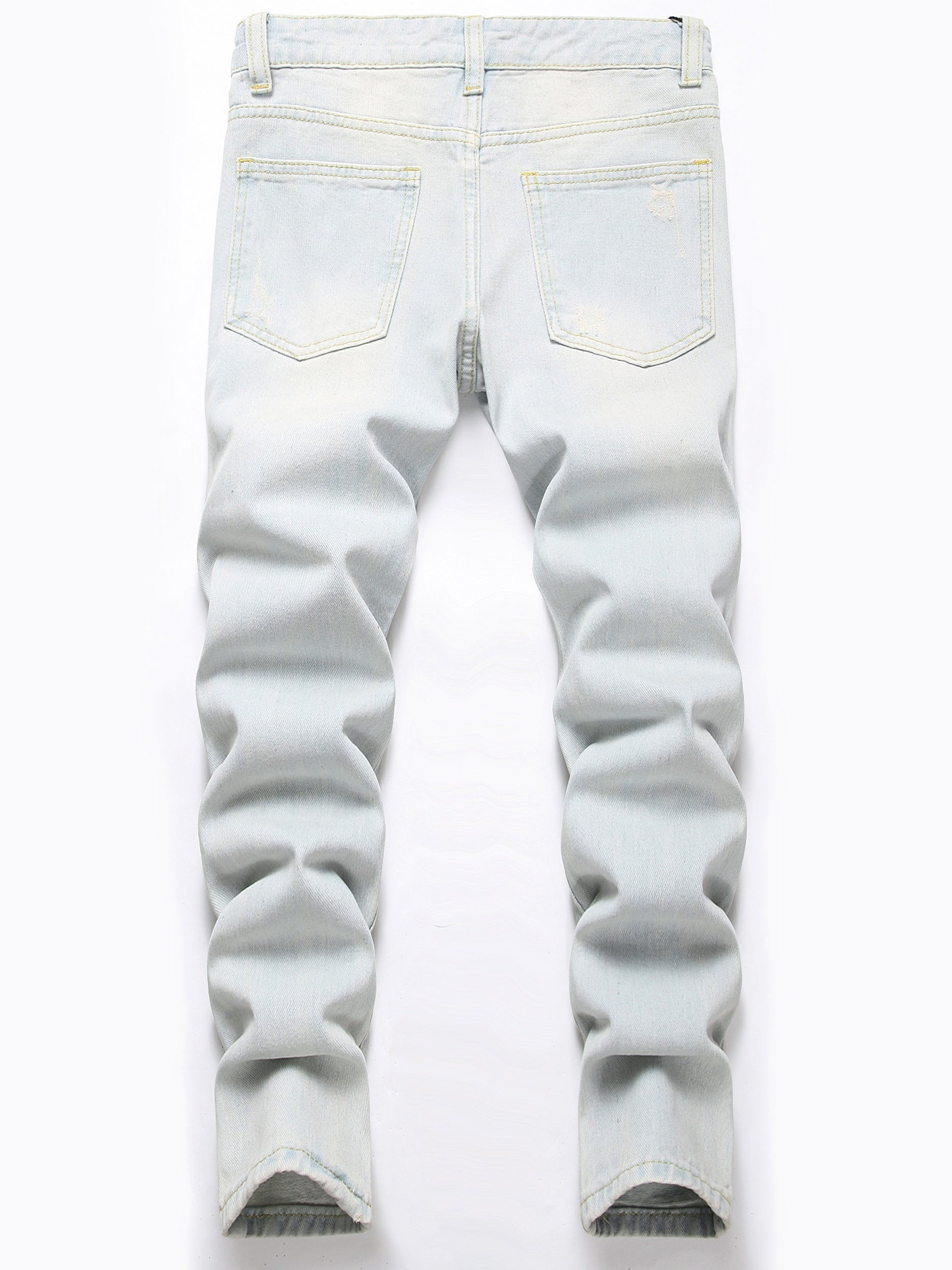 Boys Retro Ripped Jeans Skinny Slim Fit Washed Denim Long Pants