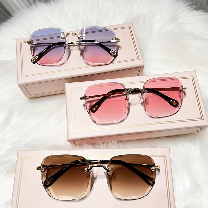 Gradient Lens Rimless Sunglasses Rivet Decor UV400