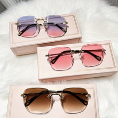 Gradient Lens Rimless Sunglasses Rivet Decor UV400