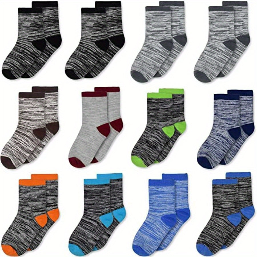 12 Pairs Kids Striped Crew Socks All Seasons Breathable Athletic Socks
