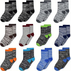 12 Pairs Kids Striped Crew Socks All Seasons Breathable Athletic Socks