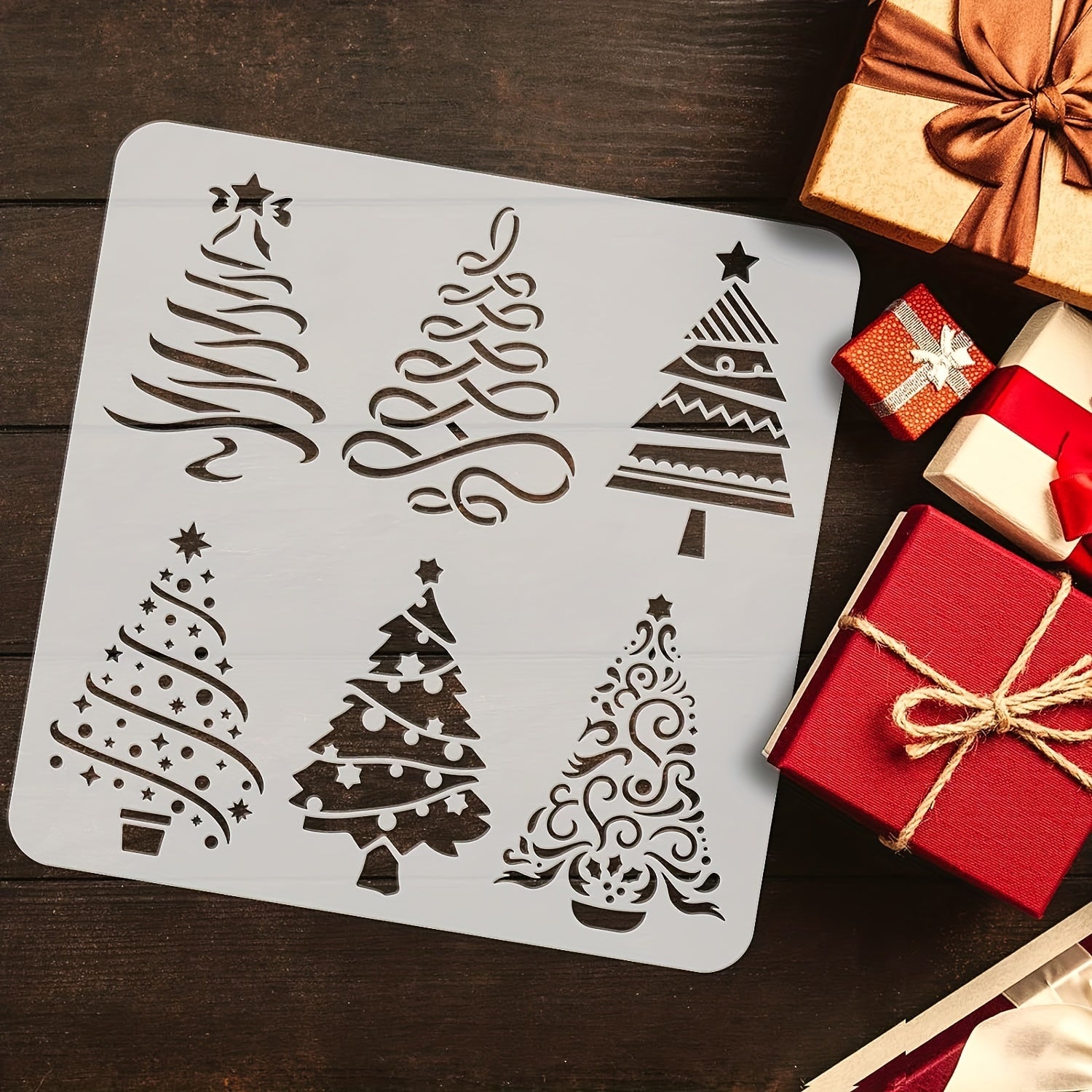 Christmas Tree Stencil 6 Designs 29.97x29.97cm Reusable for Wood Painting