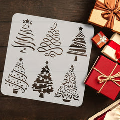 Christmas Tree Stencil 6 Designs 29.97x29.97cm Reusable for Wood Painting