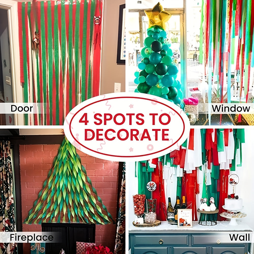 Christmas Crepe Paper Streamers Set Green Red Golden for Party Decorations