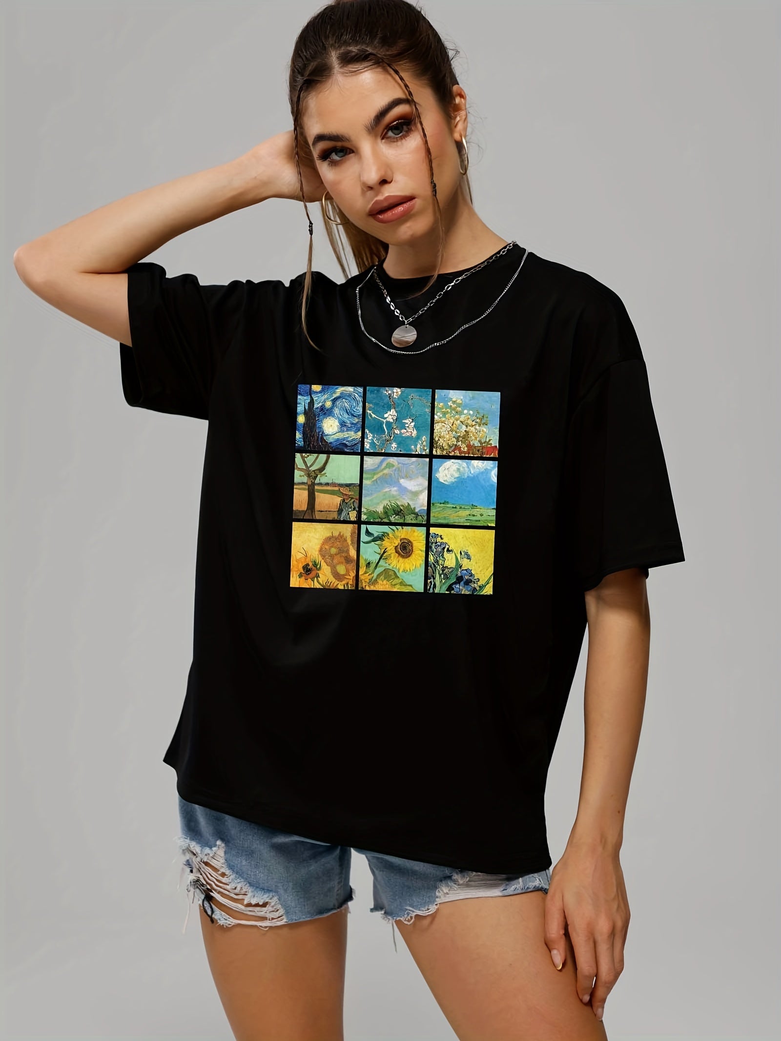 Short Sleeve Graphic Tee Landscape Print Casual Crew Neck T-shirt
