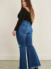 Ripped Button Fly High Rise Flared Leg Jeans