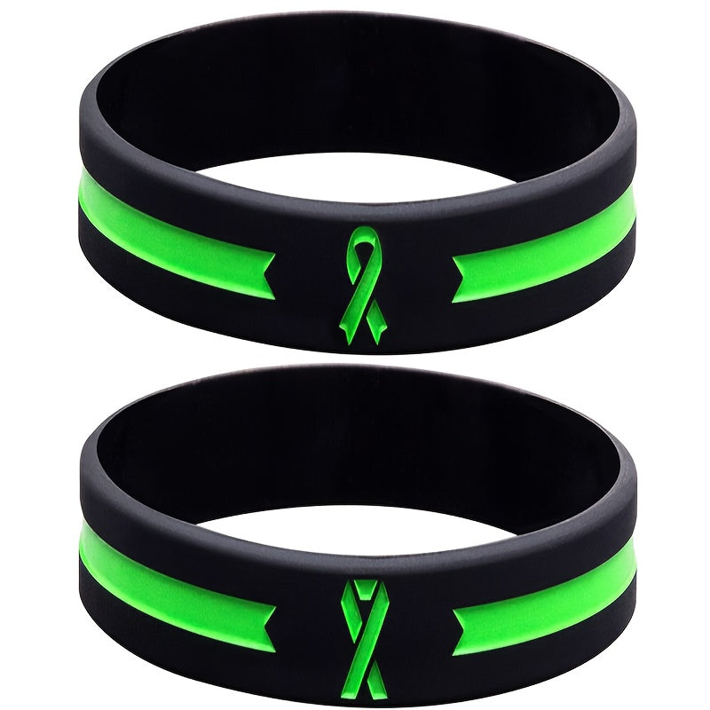 Green Awareness Ribbon Thin Line Rubber Bracelet Silicone Wristband
