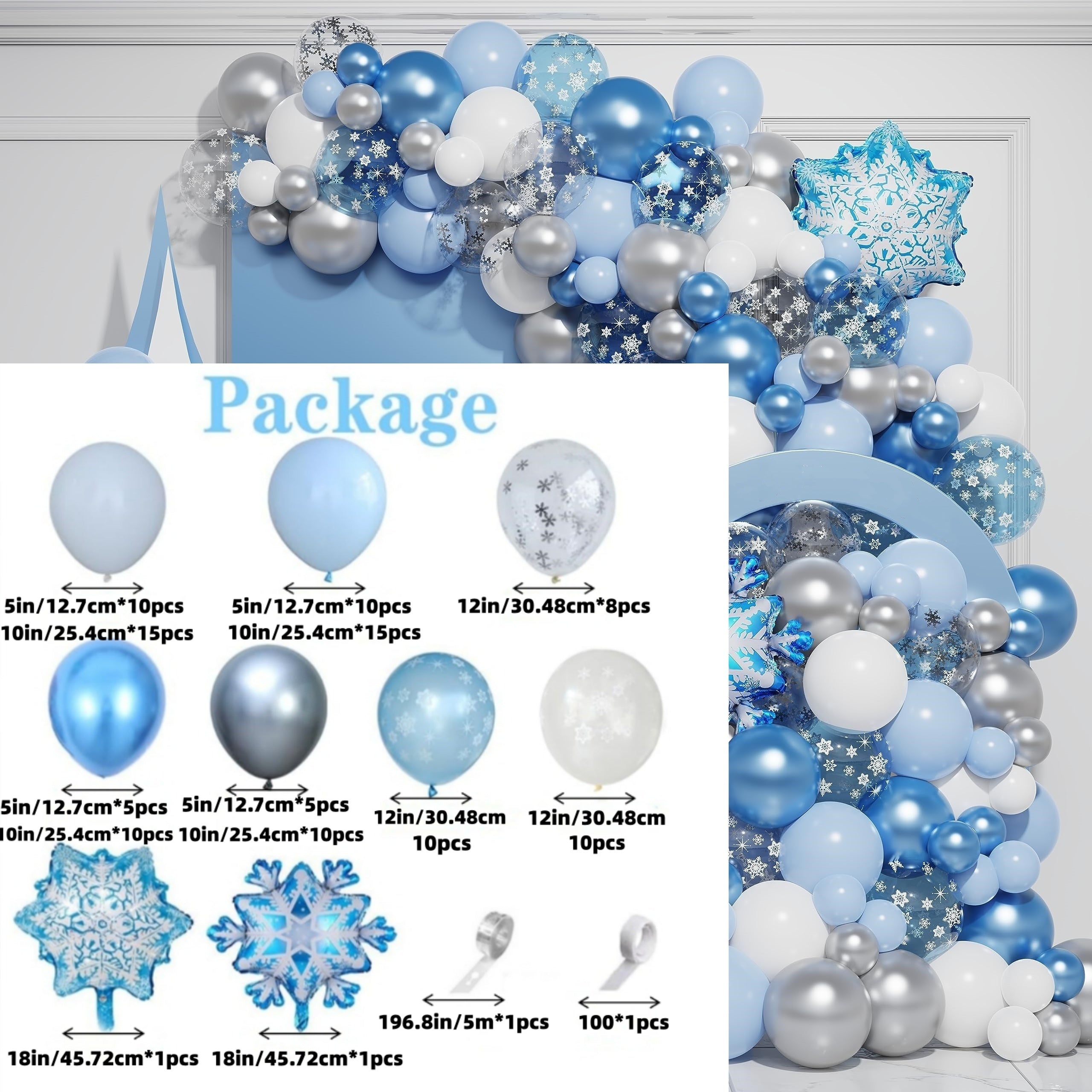Snowflake Balloon Garland Arch Kit Winter Wonderland Party Decorations