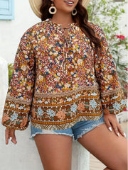 Ditsy Print Long Sleeve V Neck Top
