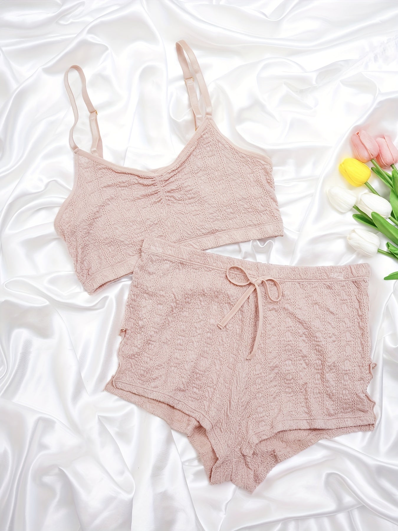 Solid Textured Bra & Panties Full Coverage Lingerie Set